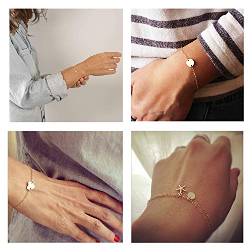 Softones 12pcs Simple Silver Gold Bracelets for Women Cute Pearl Bracelet Tiny Charm Dainty Handmade Bracelet Set Adjustable4