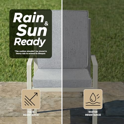 Image of Outdoor Chair Cushions, Water-Resistant & Fade-Resistant, Patio Furniture Lawn Dining Chair Seat Replacement with Mid Back, Ties Zipper, Removable Cover, 18 x 16.5 Inch, Set of 1, Light Grey
