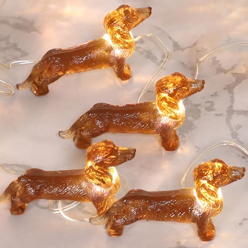 GORGE MOMENT Dachshund Dog String Lights, 10 Ft 30 LEDs Battery Operated & USB Powered Fairy Lights with Remote, Pets Theme Decoration for Indoor Wedding Birthday Party Christmas St. Patrick Decor