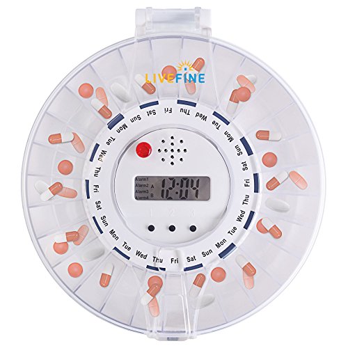 LiveFine Automatic Pill Dispenser, 28-Day Electronic Medication Organizer with Alarm Reminders, Flashing Light and Safety Lock - Dispenses Prescriptions Up to 6 Times Per Day - Clear Lid - Thumbnail 5