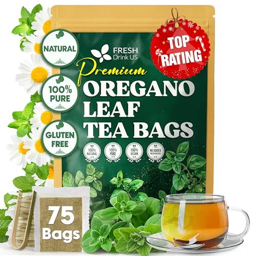 Image of FreshDrinkUS, Oregano Leaf Tea | 75 Tea Bags - Pure Herbal Infusion from Origanum vulgare - Naturally Bold & Aromatic Flavor - Premium Quality, Sustainably Sourced. Vegan