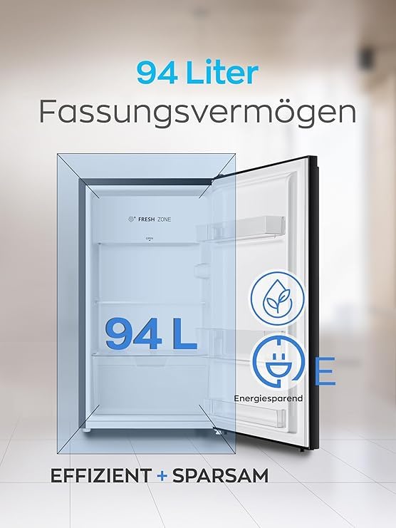 Heinrich´s Getränkekühlschrank 94L klein kompakt leise: 36db Mini-Bar; Tisch-Kühlschrank mit 7 Temperaturstufen, Mini Kühlschrank freistehend, perfekt geeignet für Büro Camping Garten Outdoor,schwarz