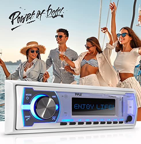 Pyle Marine Bluetooth Stereo Radio - 12V Single Din Style Boat In Dash Radio Receiver System With Built-In Mic, Digital Lcd, Rca, Mp3, Usb, Sd, Am Fm Radio - Remote Control - Plmrb29W (White) #TOP6