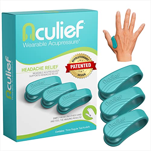 Aculief - Award Winning Natural Headache, Migraine, Tension Relief Wearable – Supporting Acupressure Relaxation, Stress Alleviation, Tension Relief and Headache Relief, 3 Pack (Teal)