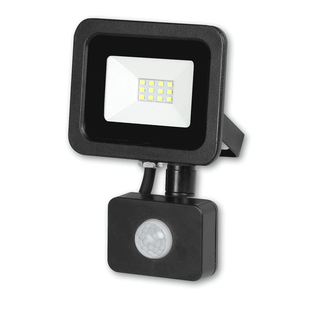 Hispec Black Baltic 10W Led Slim Floodlight With Pir Sensor, 6500K, 800Lm