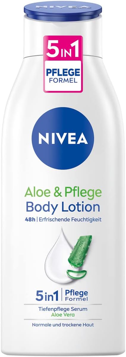 NIVEA Aloë & Care Body Lotion (400 ml), verzorging voor de droge huid met Deep Care Serum en Aloë Vera, 3-in-1 formule: 48 uur verzorging, zachtheid en natuurlijk mooie huid