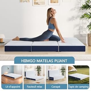 Hiimgo Matelas Pliable 120x190x10cm - Housse Amovible Respirante Lavable,Matelas invité Pliable en, Mousse à Mémoire de Forme en Gel,Sac de Transport - Parfait lit Pliant 2 Places
