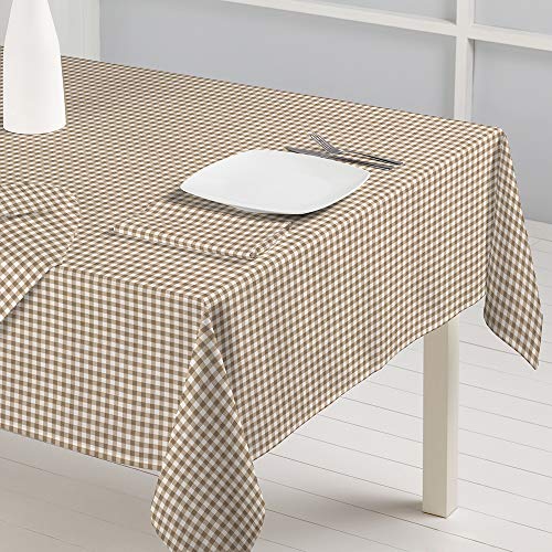 Barceló Hogar - ? Mantel de Tela Jacquard Cuadros Vichy, Color Beige, Medida Rectangular 150x300 cm, Fabricado en Algodón