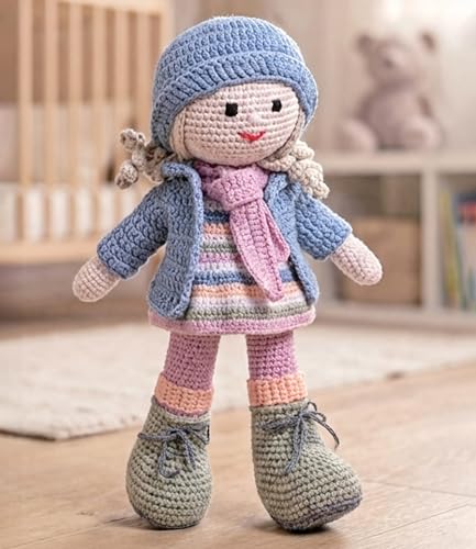Image of Bonfino Handmade Crochet Doll for Babies & Kids, Soft Knitted Cotton Baby Doll, Cute Cuddly Toy for Playtime Sleep & Gifting, 25 cm, BIS Certified (Miss Zelo)