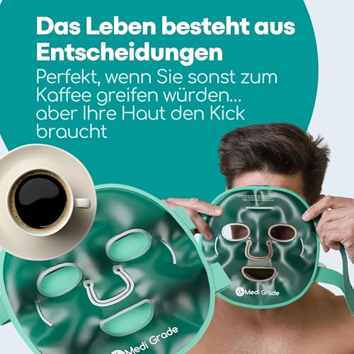 Medi Grade Kühlmaske Gesicht und Kühlende Augenpads – Augenmaske Kühlend mit Geltechnologie, Gesicht, Augen, Augenringe entfernen, Reduziert Schwellungen, Dunkle Ringe, mit Kühltasche