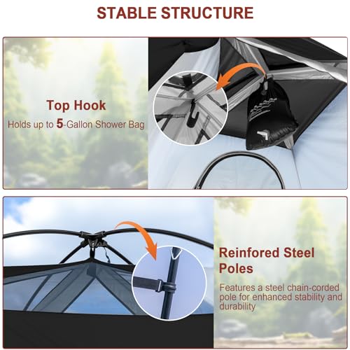 Camping Shower Tent, 7.9 FT Extra Tall Oversize Privacy Tent, Portable Outdoor Bathroom Toilet Tent with Floor, Easy Set Up Privacy Shelter for Dressing, Hiking, Fishing, UPF50+