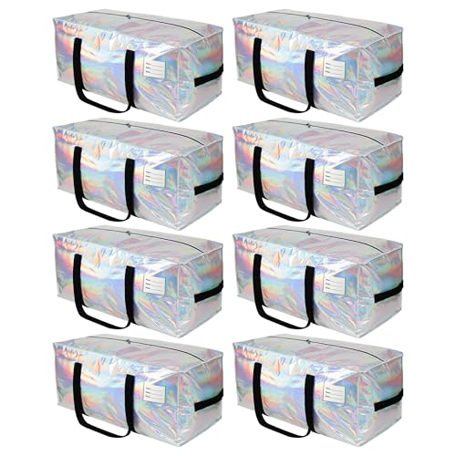 Image of VTSVTS 8 Pack Extra Heavy Duty Large Moving Bags with Comfortable Handle & Strong Zipper,Storage Totes for Space Saving Moving Storage College Supplies Alternative to Moving Box,Iridescent