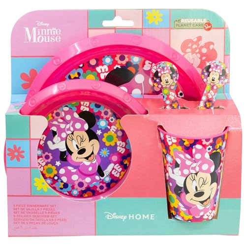 Set de vaisselle pour enfant réutilisable 5 pièces : gobelet, assiette, bol et couverts Minnie