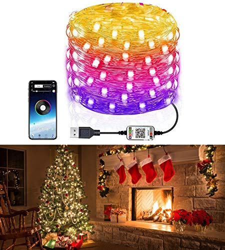 Preisvergleich Produktbild Telefonsteuerung Dimmbare Led Twinkly Festoon Lights FüR Halloween Weihnachten Generation 2 Bluetooth Wasserdichte Weihnachts Farbe Lichterkette Led (20m200 LEDs)