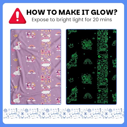 Image of Famyo GlowMaxx Glow Blanket for Kids - Mira the Mermaid | Soft Flannel Double Bed Blanket 200x152 cm | Glow in Dark Winter Blanket | Safe & Lab-Tested | Best Gift for Kids (Purple)
