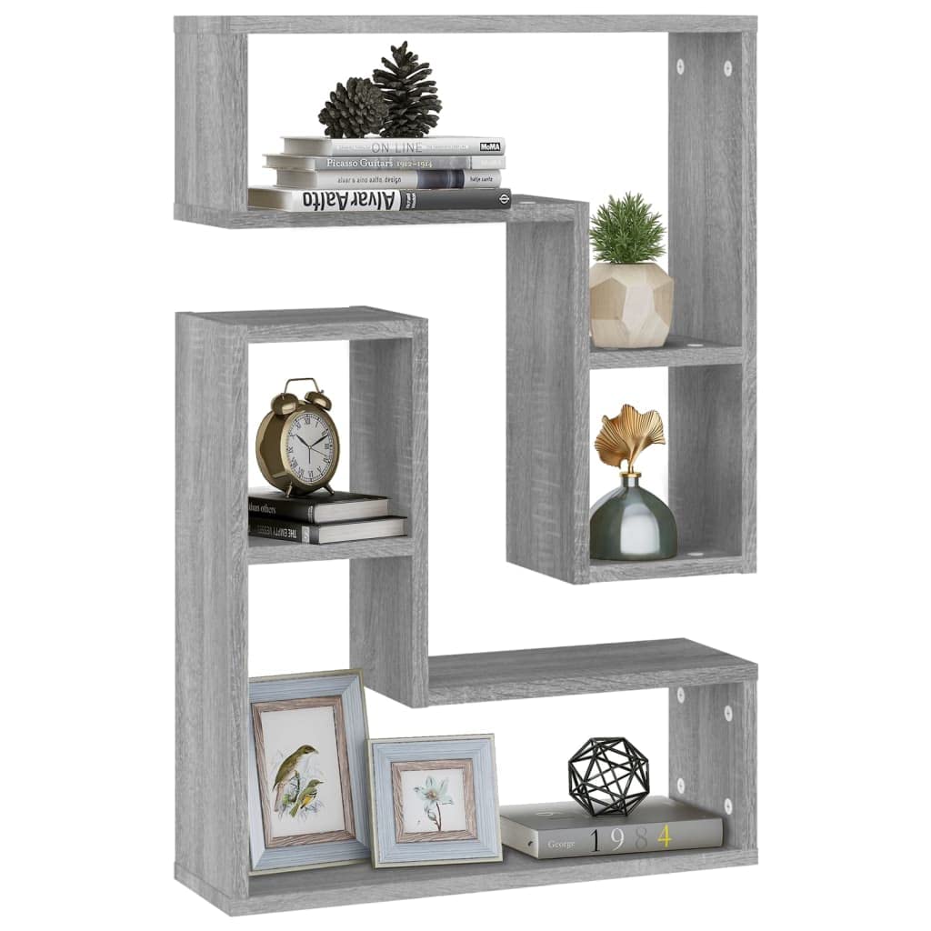 Gecheer Mensole a Parete 2pz Grigio Sonoma 50x15x50cm Legno Multistrato,Mensola da Parete,Pensile Bagno,Mensola Galleggiante,Salvaspazio per Camera da Letto,Soggiorno,Mensole sospese,P826642