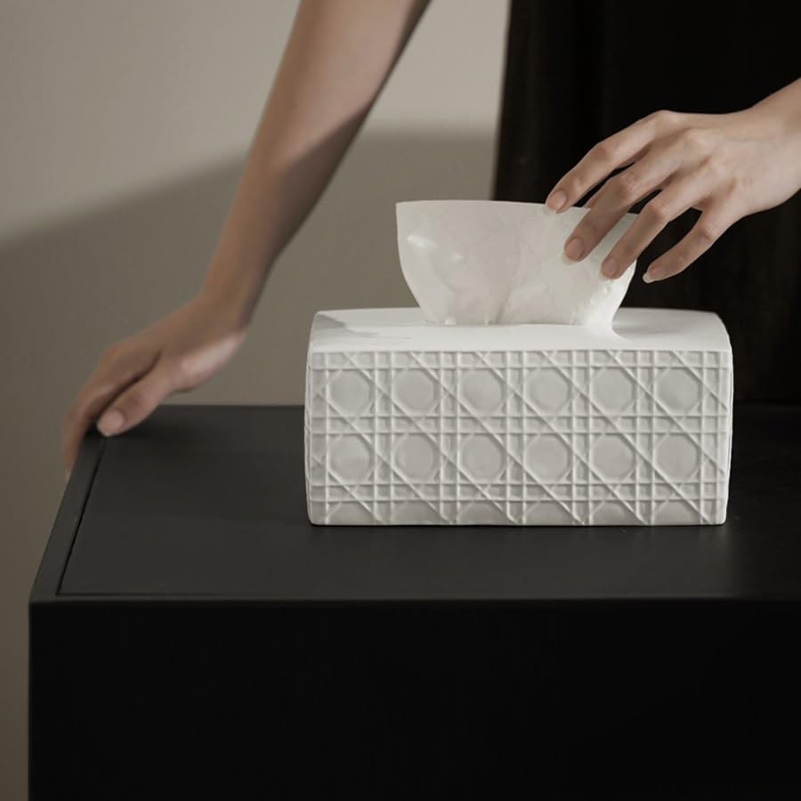 Pudełko na chusteczki w kratkę ręcznie robione ceramiczne pudełko na chusteczki, dom salon pudełko na chusteczki ozdoby na biurko pudełko na serwetki uchwyty na chusteczki dekoracyjne