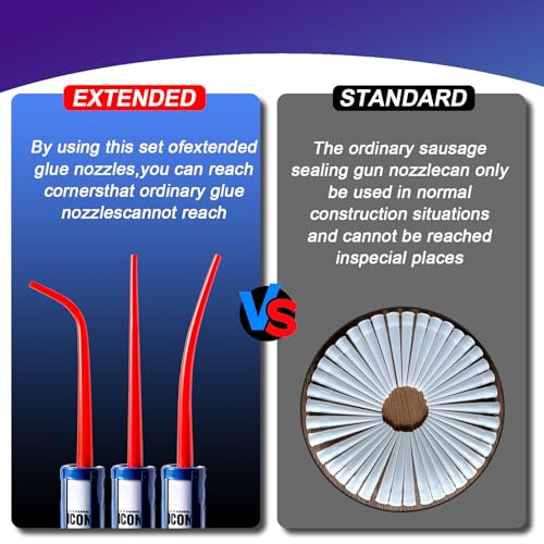 Image of 3 PACK Extra Long Caulking Gun Extension,Caulking Tube Extension | Red,10.6 inch,Caulk Tube Extension Tip,Caulk gun Extension Nozzle,oneStraight and two Curved