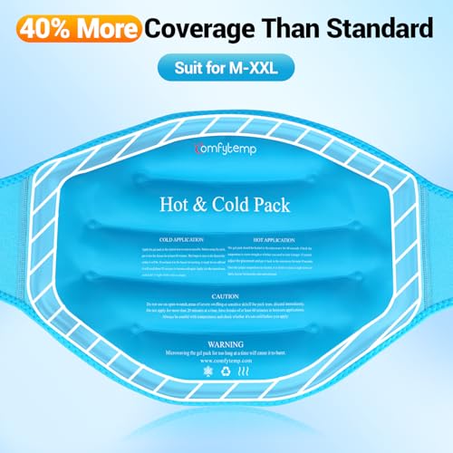 Image of Comfytemp Extra Large Back Ice Pack for Lower Back Pain, Sciatica Relief, Reusable Hot Cold Therapy Wearable Gel Pack Wrap for Injuries, Surgery Recovery, Herniated Disc, FSA Eligible HSA, 2 Gel Packs