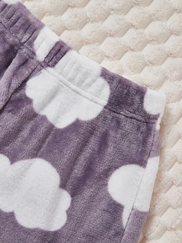 Verdusa Women's 3 Pieces Fuzzy Pajama Shorts Cartoon Graphic Flannel Sleep Pj Lounge Bottoms4