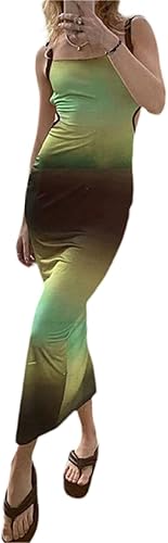 Y2K - Vestido largo ajustado para mujer vestido de verano con teñido anudado espalda descubierta vestido sexy sin mangas vestido ajustado