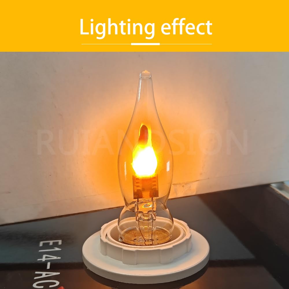 Ruiandsion Lampadine LED E14 Effetto Fiamma Tremolante 0,5W CA18, Bagliore Ambrato Caldo 1800K, 220-240V Non Dimmerabile per Lampadari, Parete, Casa, Feste e Natale (10 PZ)