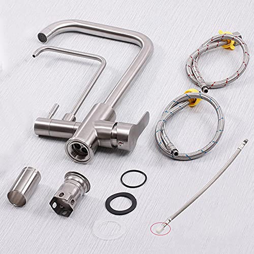 Grifo de cocina 3 vías de acero inoxidable cepillado con doble mando 2