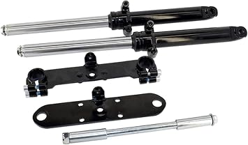 Kart Supply Mini Bike Front Suspension Fork, Hydraulic Telescopic Front End Kit, Adjustable Clamp, Fits 80cc 105cc Mini bikes, Includes Forks, Mounting Plates, Axle Bolt, Nut, Spacers