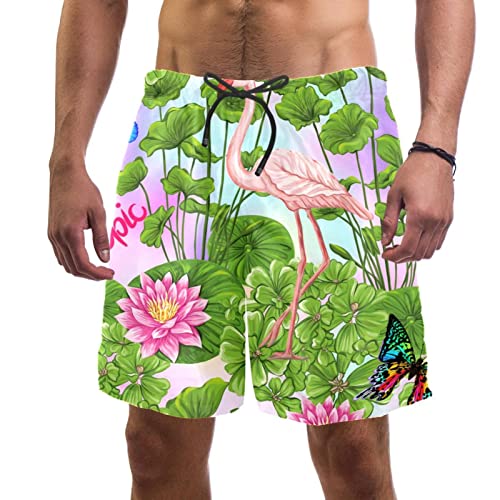 Short de bain homme avec imprimé flamant rose pour la plage