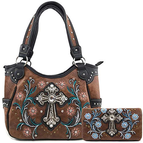 Bolso tote mujer con diseño floral y cruz Western miniatura 1