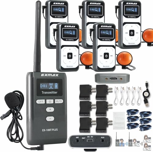 EXMAX EX-100 Plus Sistema de Audio Inalámbrico de 72MHz para Guía de Turismo con 1 Transmisor y 5 Receptores miniatura 1