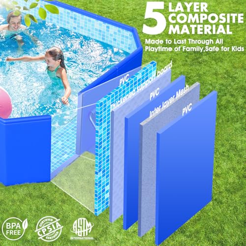 StarOcean Foldable Large Non-Inflatable Portable Folding Swimming Pool for Kids and Adult, Collapsible Pools for Backyard, Hard Plastic Shell, Oversized Thickened, Dark Blue, 89\"x48\"x20\'\' - Thumbnail 2