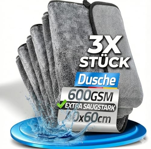Kemes Mikrofasertücher Auto XXL Trockentuch für Duschkabine und Haushalstuch Poliertuch - extrem saugstark und schonend weich | Für empfindliche Oberflächen Premium Microfasertuch (3, 40x60cm)