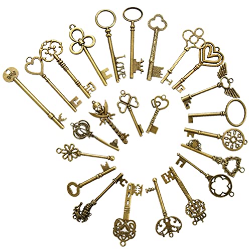 FOCCTS 24 Stück Vintage Bronze Skelettschlüssel, Antike Skeleton Keys Charms DIY Kits, Deko rustikalen Schlüsselanhänger für Handgemachte Accessoires Halskette Anhänger Schmuck Machen