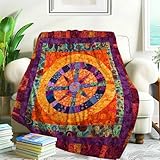 KozaHopa Boho Fleece Throw Blanket, Vintage Wheel of Fortune Pattern, Gifts for Women Men Adults Kids, Suitable for Couch, Lightweight Plush Fuzzy Cozy Soft for Sofa, 60"x50"