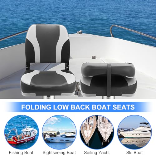 Marine Low Back Folding Chair, Low Back Folding Boat Seat, Fishing Boat Seat 2 Pack, Waterproof Boat Chairs, Boat Cabin Seating, Light Weight, Soft and Comfortable (Charcoal/light grey/black) - Thumbnail 7