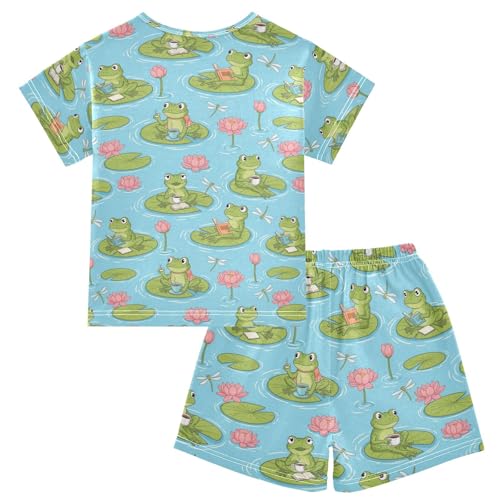 Pajama Short Sets Frogs Reading Books Soft Cotton Summer Sleepwear 2 Piece PJS Size 5-14T2