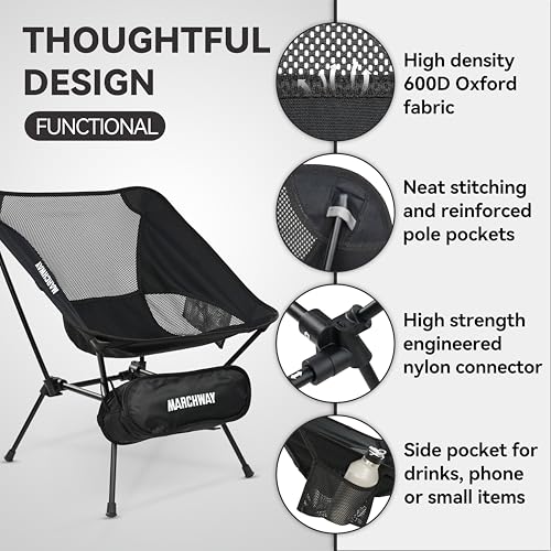 Image of MARCHWAY Ultralight Folding Camping Chair, Heavy Duty Portable Compact for Outdoor Camp, Travel, Beach, Picnic, Festival, Hiking, Lightweight Backpacking (Black)
