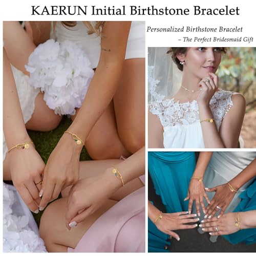 Initial Birthstone Gold Bracelets for Women Trendy 14K Gold Plated Letter A-Z Initial Charm Bracelet Tie the Love Knot Adjustable Cuff Bangle Birthstone Bracelets Birthday Bridesmaid Proposal Gifts3