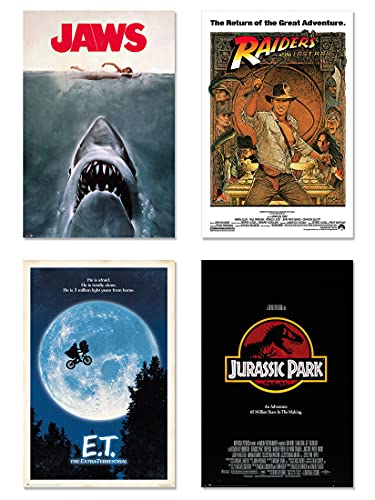 Steven Spielberg Classics - 4 Piece Movie Poster Set (Jaws, E.T., Raiders Of The Lost Ark & Jurassic Park) (Size: 24' x 36' each) (Unframed Posters)