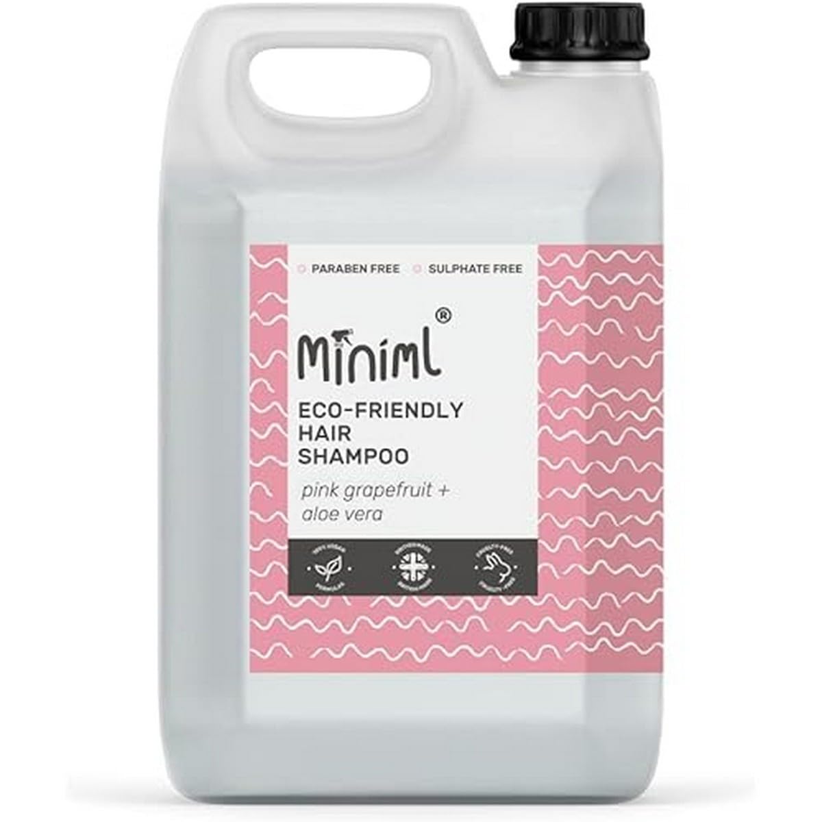 MinimlNatural Eco Hair Shampoo – 5L Refill Pink Grapefruit & Aloe Vera Men and Womens Sensitive Scalp & Skin Cruelty Free Vegan Friendly Shampoo - For Greasy, Curly, Dry and Dandruff Hair[Amazon-developed Certification] Compact by Design