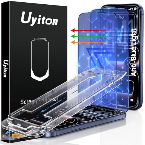 Uyiton Compatible with iPhone 17 Pro Screen Protector (Anti-Blue Light) - [Easy to Install] Shatterproof Full Coverage [Case Friendly] 9H Tempered Glass Screen Protector for iPhone 17 Pro 2 Pack