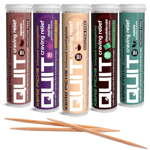 Xero Picks Quit Infused Flavored Toothpicks - Craving Relief (5 Pack of 20 Picks per Coffee Edition Variety)