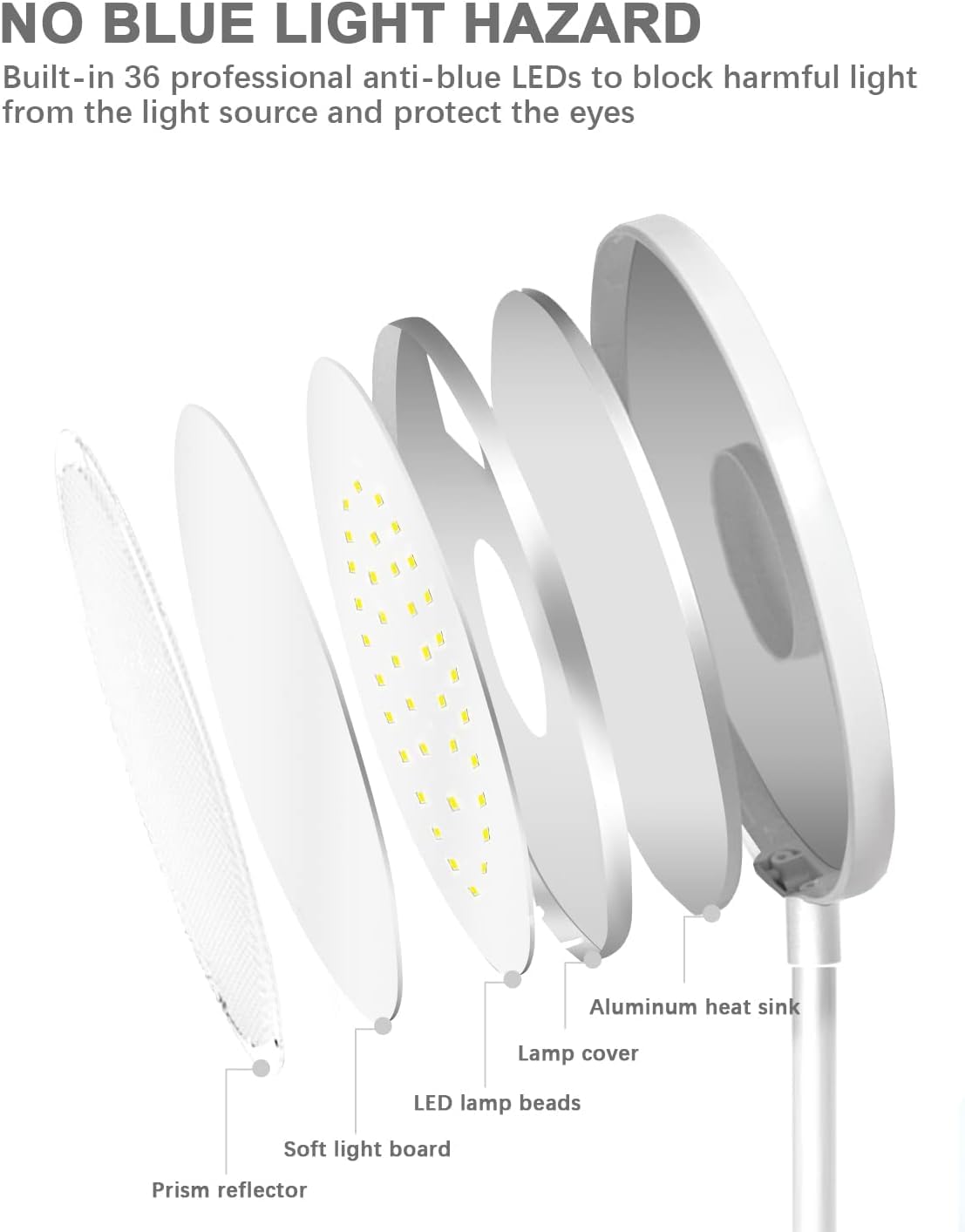 Bteng Leselampe Bett, 36 LED Klemmlampe mit Touch Dimmbar 6 Farben und 5 Helligkeit Augenschutz Klemmleuchte Kinder USB Wiederaufladbar Nachttischlampe Klemmbar für Studieren Arbeiten, Weiß