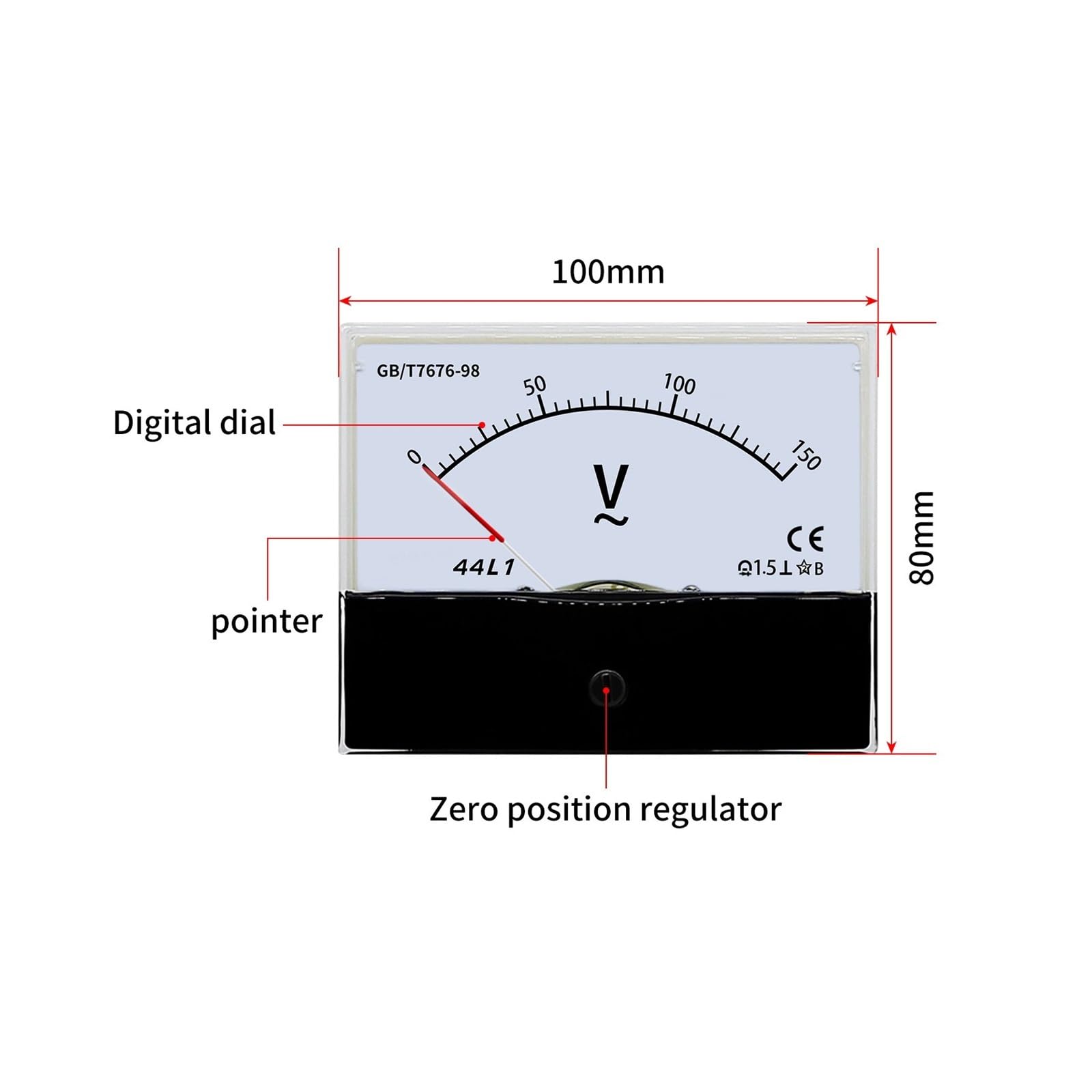 Instrumentos de panel de corriente analógica, Amperímetro analógico Voltímetro Panel Medidor DC AC 1V a 1000V 80 mm x 100 mm(44L1 AC,300V)