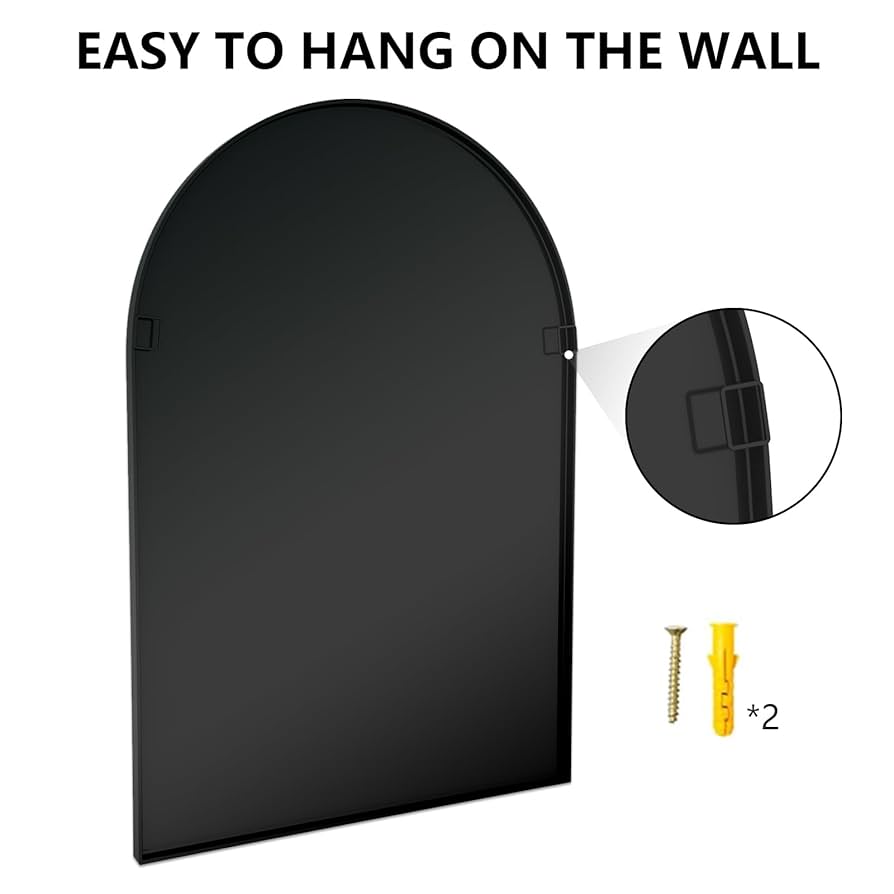 窓型ミラー 窓枠アーチ型ウィンドウミラー/ブラック縦80×横50㎝ | Maggie