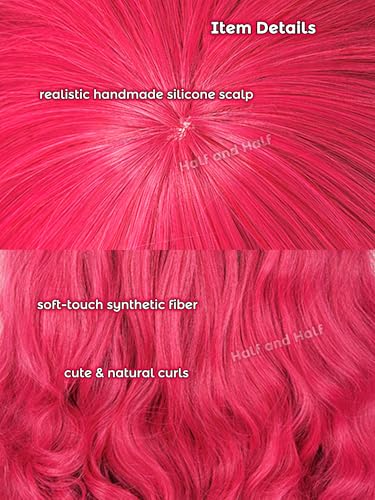 Image of Long Curly Red Pink Anime Ponytail Wig with Bangs Deep Pink Twin Tail Wigs | 31.5'' Pink Cute Pony Lolita Costume Wigs Synthetic Hair for Women Halloween Party Daily