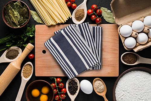 Urban Villa Kitchen Towels Trendy Stripes Indigo Blue/White Set Of 6 Dish Towels For Kitchen Highly Absorbent 100%Cotton Over Sized 20X30 Inches Kitchen Towels Mitered Corners Kitchen Hand Tea Towels #TOP5