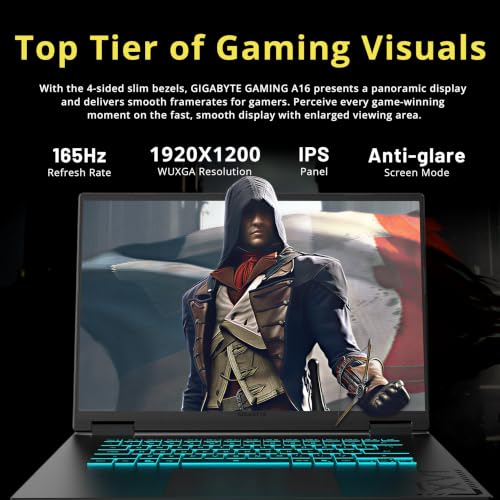 Image of GIGABYTE A16 16 inch WUXGA 165Hz Gaming Laptop, Intel Core i7-13620H, NVIDIA GeForce RTX 5060 8GB GDDR7, 32GB DDR5, 3TB Storage(2TB SSD+1TB Docking Station), RGB Backlit Keyboard, Win 11 Pro, Black Steel