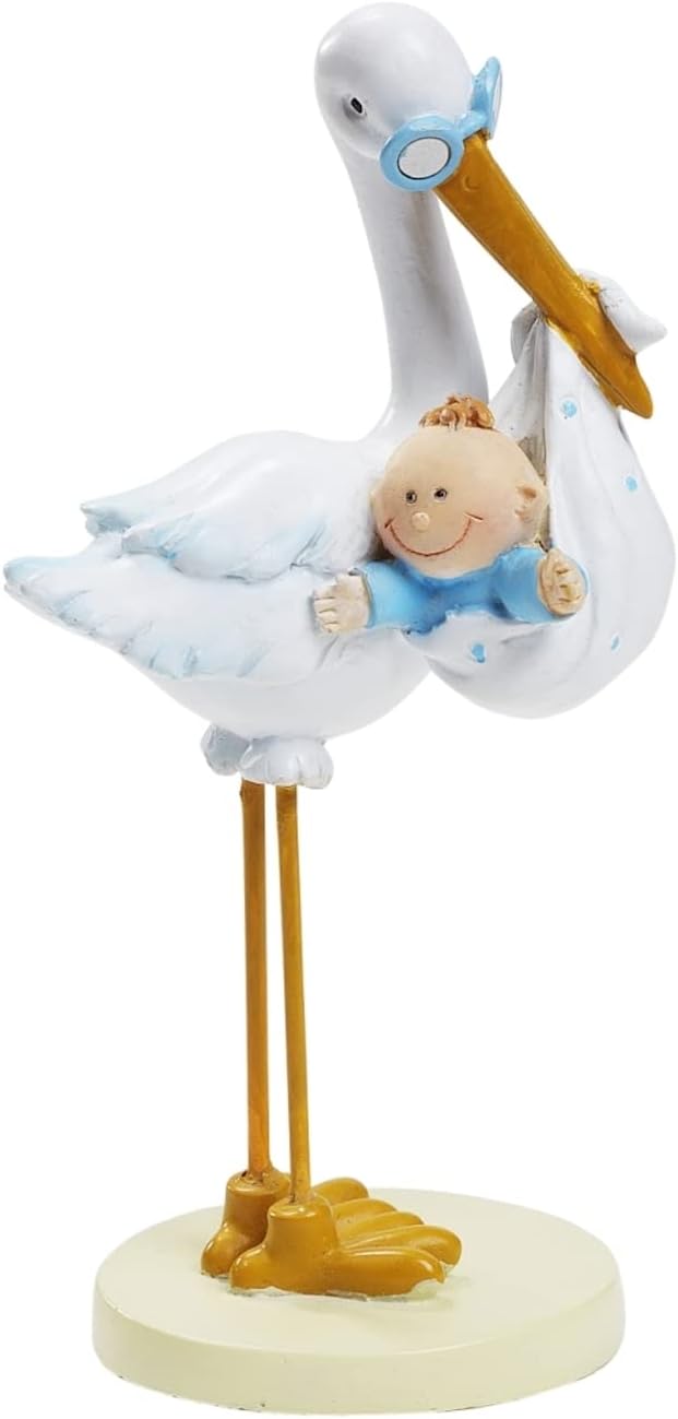 Hobbyfun Ornament-Stork with Baby Boy approx. 11 cm Cake decoration, decoration